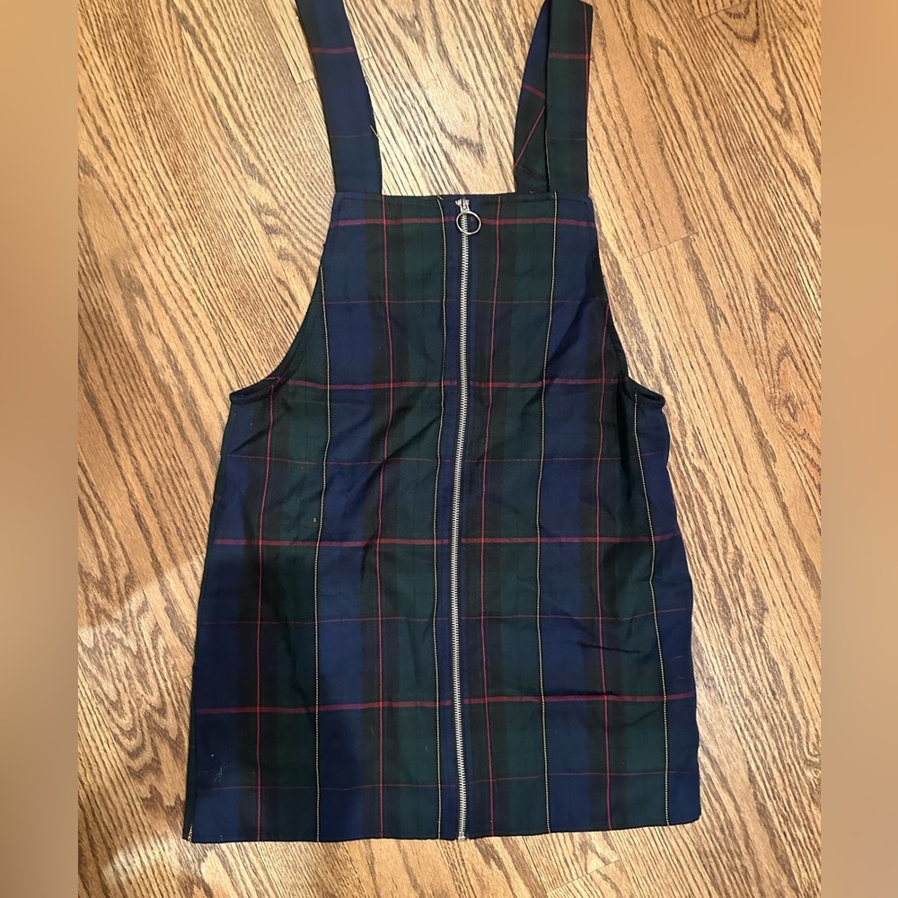 Forever 21 size S black multicolor zip up preppy pinafore overall dress
